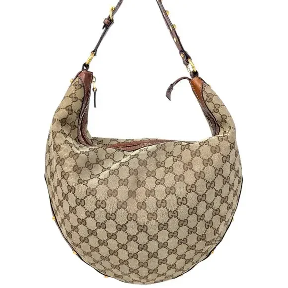 GUCCI Monogram GG Large Biba Studded Hobo Brown - Picture 1 of 12